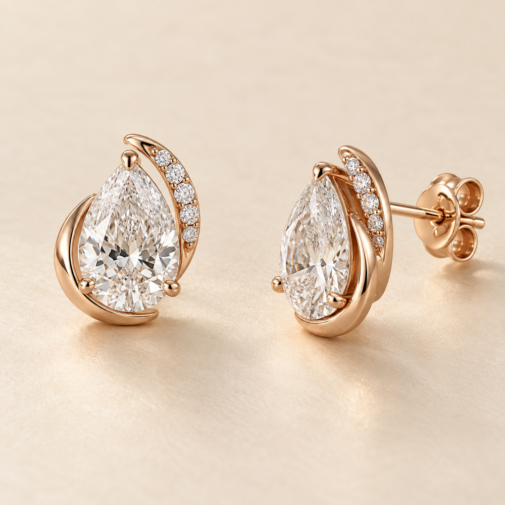 Ophda®  Mirelle Pear-Cut Moissanite Sculptural Stud Earrings
