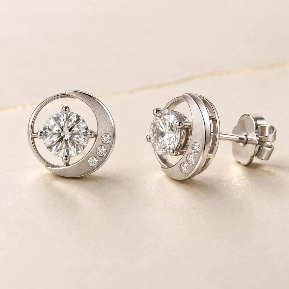 Ophda® Lunelle Orbit Moissanite Stud Earrings