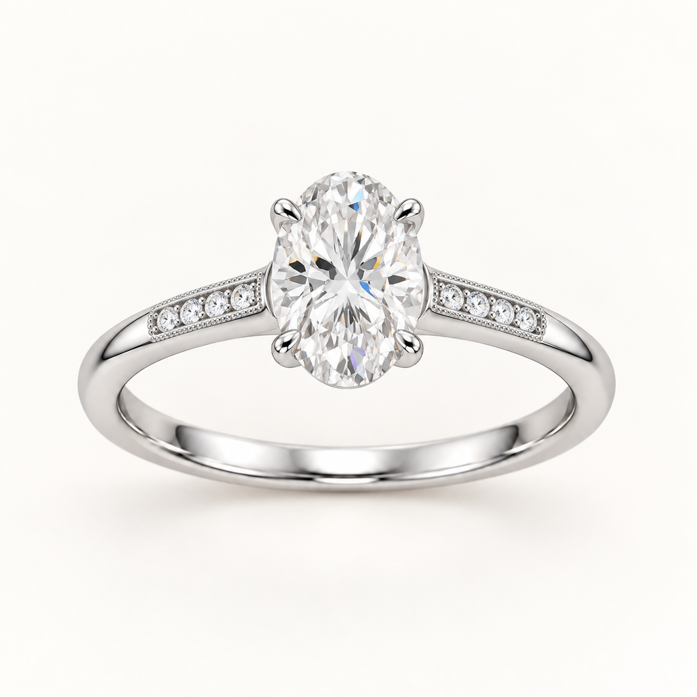 Ophda® Evelisse Oval-Cut Moissanite Pavé Solitaire Ring