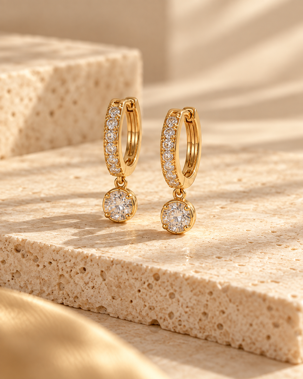 Ophda® Céleste Round Moissanite Drop Huggie Earrings