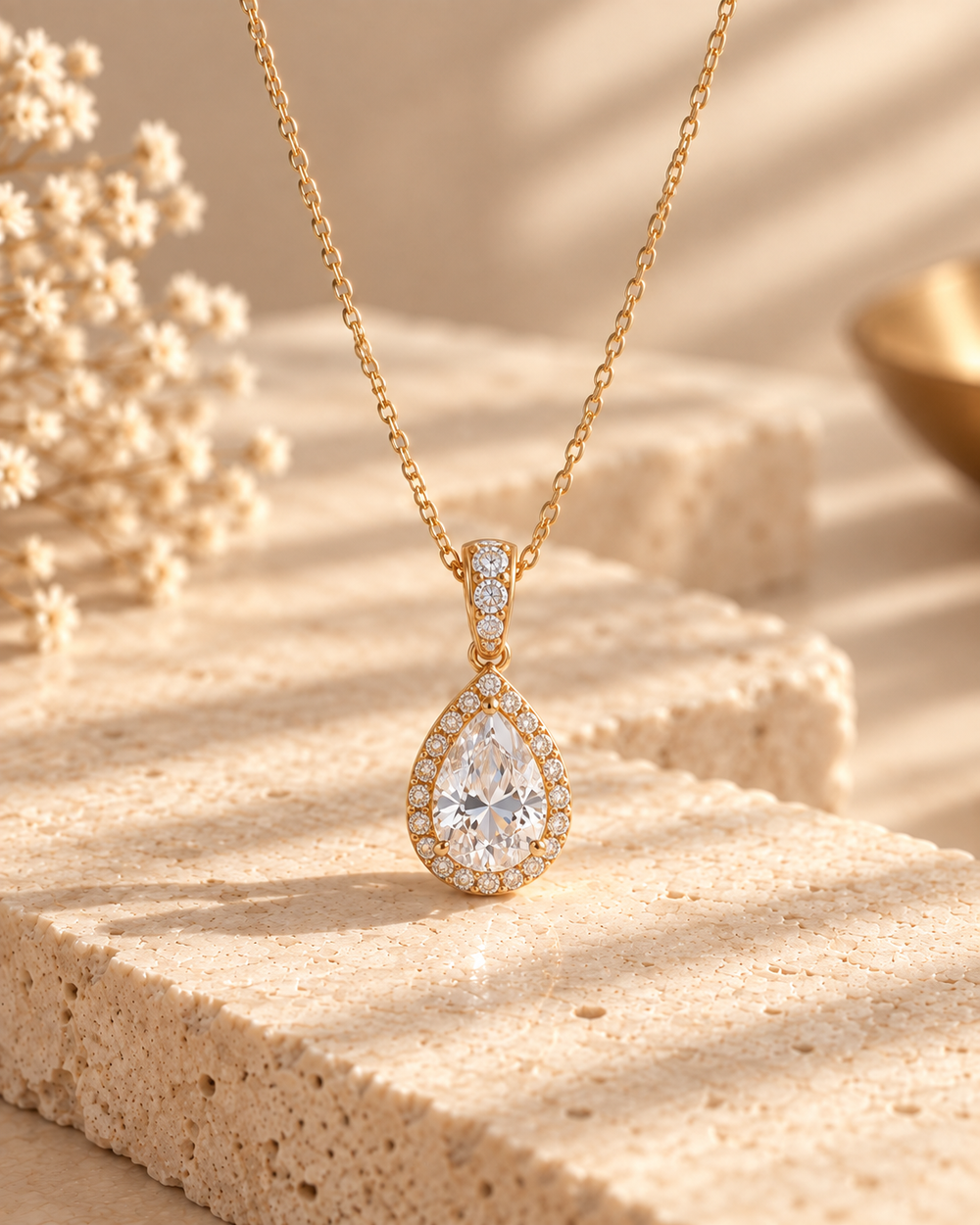 Ophda®  Seraphine Pear-Cut Halo Moissanite Pendant Necklace