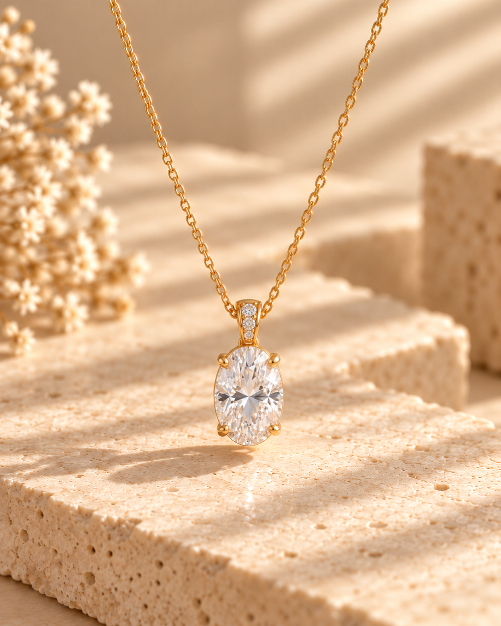 Ophda® Valeria Oval-Cut Moissanite Solitaire Pendant Necklace