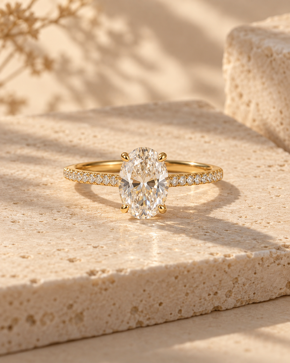 Ophda® Valenne Oval-Cut Moissanite Pavé Solitaire Ring